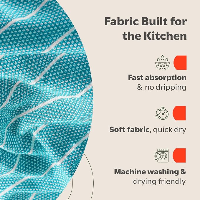 Zeppoli Classic Kitchen Towels - 6 Pack 100% Natural Cotton Towel Set, Reusable Wash Cloths, Absorbent Dish Towels, Machine Washable Hand Towels, Kitchen Essentials, 20" x 28" - Aqua Base