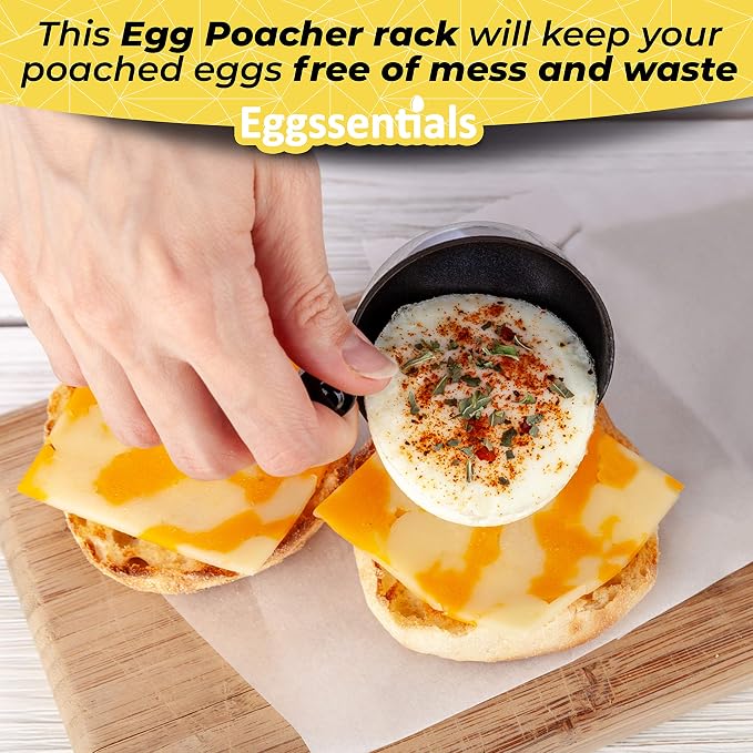 Egg Poacher Insert Stainless Steel Poached Egg Cooker Eggs Poaching Cup PFOA Free Egg Poachers Nonstick, 9 inches Rack, 6 Poached Cups