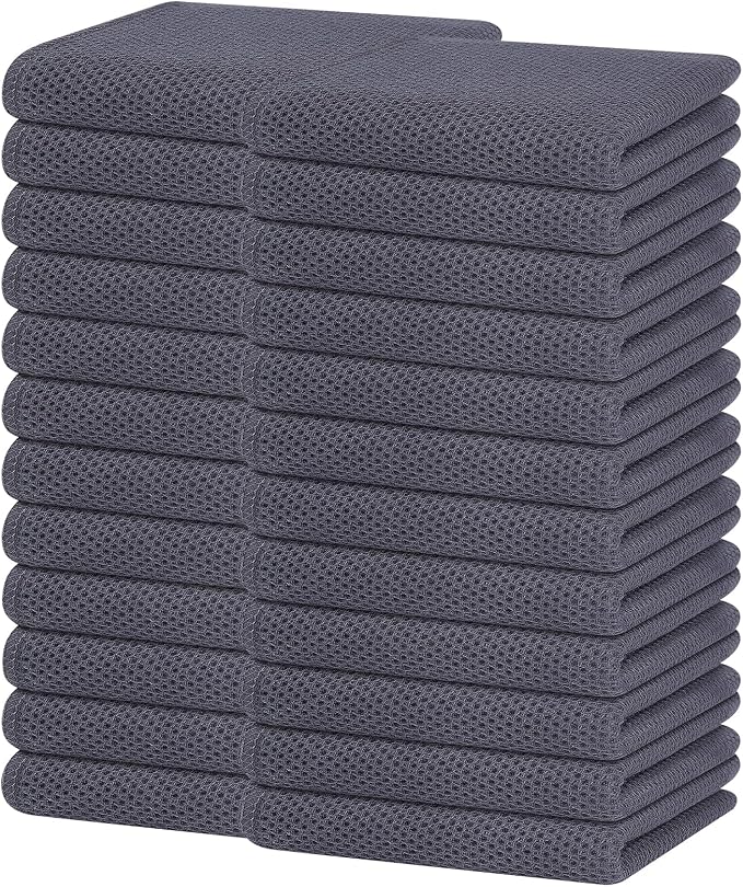 Homaxy 100% Cotton Waffle Weave Kitchen Dish Towels 24-Pack, Dark Grey | 13 x 28 Inches, Ultra Soft Absorbent Dish Towels, Quick Drying Cleaning Towels