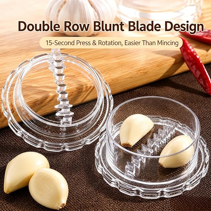 2PCS Clear Manual Garlic Twister, Garlic Crusher, Ginger & Nuts Mincer Tool | Multi-Functional Mincer & Grinder for Garlic, Onion, Ginger, Herbs, Nuts