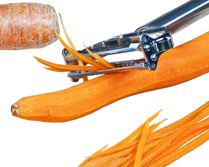 Julienne Vegetable Peeler, Cutter and Slicer is Perfect for Making Potato, Carrot, Zucchini or Butternut Squash Noodles. Amazing Peeler Includes a Free Cleaning Brush and has a Dual Blade Feature. Enhance Your Kitchen Experience Now!