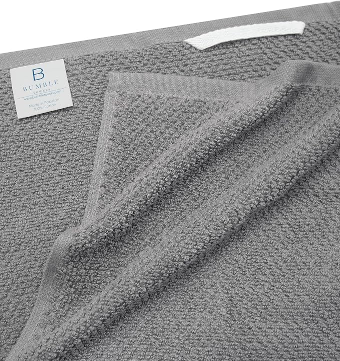 Bumble Kitchen Towels 6 Pack 100% Cotton 16"x26" - Grey Solid | 430 GSM Soft Kitchen Hand Towels with Hanging Loop, Highly Absorbent & Durable for Washing and Drying Dishes
