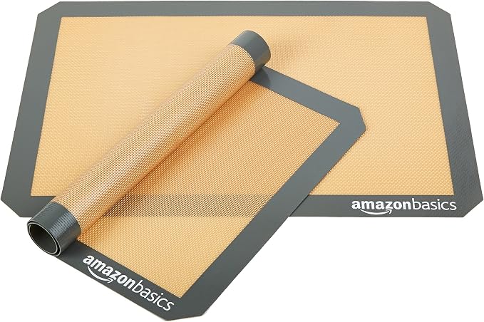 Amazon Basics Silicone Rectangular Baking Mat, Non-Stick, Reusable, Dishwasher Safe, Food Safe, Heat Resistant, 16.5" x 11.6", Beige/Gray, 2-Pack