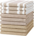 Homaxy Cotton 380 GSM Premium Kitchen Towels, 18"x 28", 9 Pack, Khaki | Soft and Absorbent Terry Dish Towels, Multipurpose Tea Towel Set with Hanging Loop, 3 Styles Kitchen Hand Towels