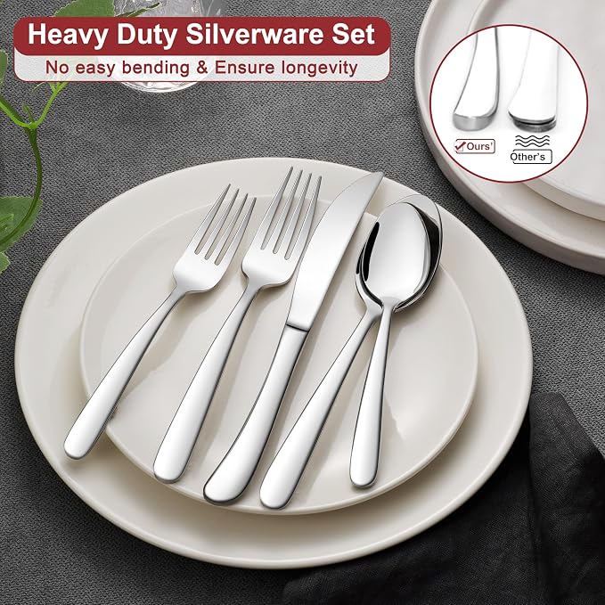 E-far Heavy Duty Silverware Set for 4, 20-Piece Stainless Steel Flatware Cutlery Set, Heavy Weight Metal Tableware Eating Utensils for Home Restaurant Weddings, Mirror Polished & Dishwasher Safe