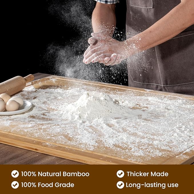 36"x24" Bamboo Cutting Board - 4XL Extra Large Butcher Block with Non-Slip Juice Groove & Handle, Multi-Functional Stove Cover/Charcuterie Board for Kitchen, BBQ, RV (1.25" Thick, Natural)
