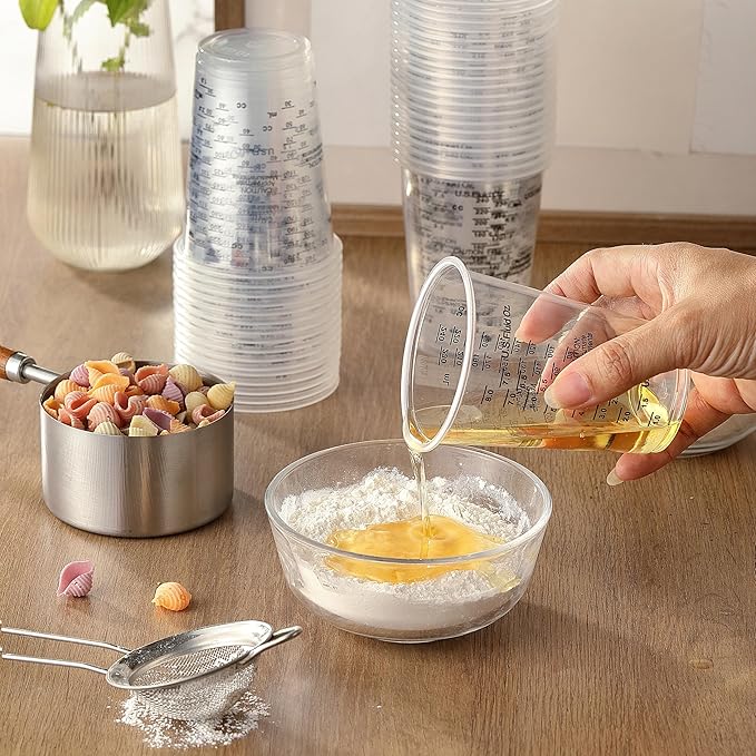 50PCS Resin Epoxy Mixing Cups, DQELFA 8oz Clear Plastic Paint Measuring Cups with 50pcs Wooden Stirring Sticks for Epoxy Resins, Mixing Paint, Pigments, Resins