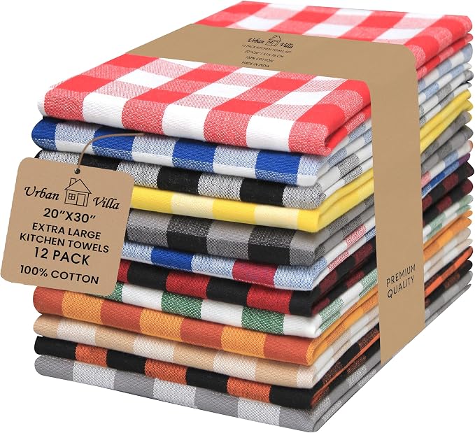 Urban Villa Kitchen Towels Cotton Dish Towels 20”x30” (Set of 12) Multi