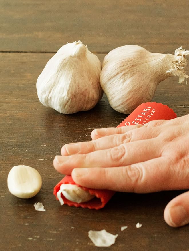 Set of 2 Red Garlic Peeler Silicone Tube Rollers - Easy Roll Garlic Skin Remover - Sturdy Thick Odor Free - Peels Multiple Cloves of Garlic in Seconds - Cestari Kitchen Garlic Peelers are BPA Free