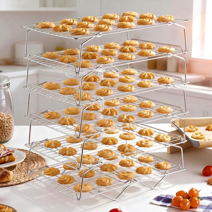 LIANYU 6-Tier Stackable Cooling Rack for Cooking & Baking, 10"x15", 2 Pack | Stainless Steel Collapsible Cooling Rack for Cookies, Cakes, Baking Wire Racks Fits Jelly Roll Pan, Oven & Dishwasher Safe