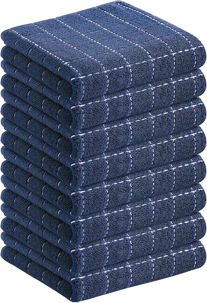 Homaxy 100% Cotton Terry Kitchen Towels, 8 Pack, Navy Blue | Ultra Soft and Absorbent Dish Towels for Kitchen, Suitable for Drying and Washing Dishes