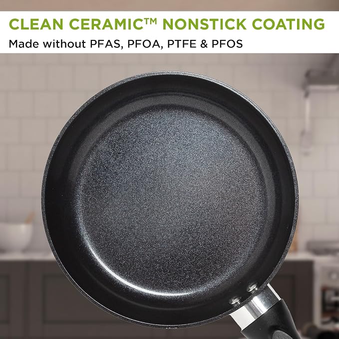 Ecolution Artistry Nonstick Frying Pan, Easy To Clean, Comfortable Handle, Even Heating, Dishwasher Safe Pots and Pans, 8-Inch, Black