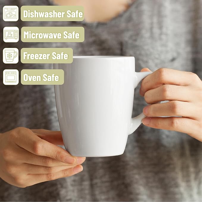 BTaT- Porcelain Coffee Mugs Set, 4 Pack, 12oz, White Ceramic Cups | Restaurant Cups with Handles for Mocha, Tea, Cappuccino, Cocoa, Cereal, Mug Gift Set, Dishwasher Safe