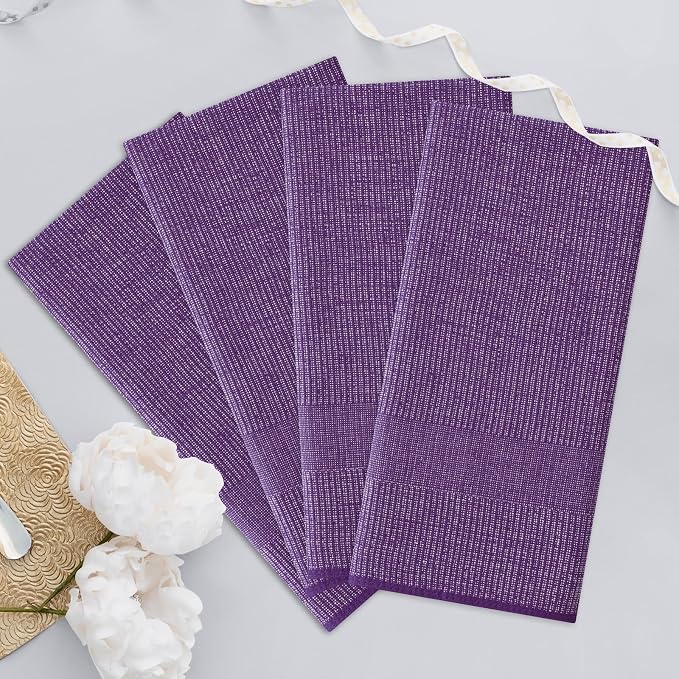 Homaxy 380 GSM Cotton Premium Kitchen Towels 6 Pack, 18"x 28", Purple | Flat and Terry Dish Towels, Highly Absorbent Tea Towel Set with Hanging Loop, Soft Utility Kitchen Hand Towels