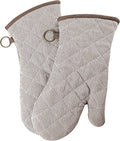 Yarn Dyed Oven Mitts 1 Pair, 100% Cotton Heat Resistant 470 Degree | Oven Gloves for Men Women Cooking Baking Barbecue BBQ Microwave Crafting Machine Washable Pot Holders Mittens (Khaki 2)