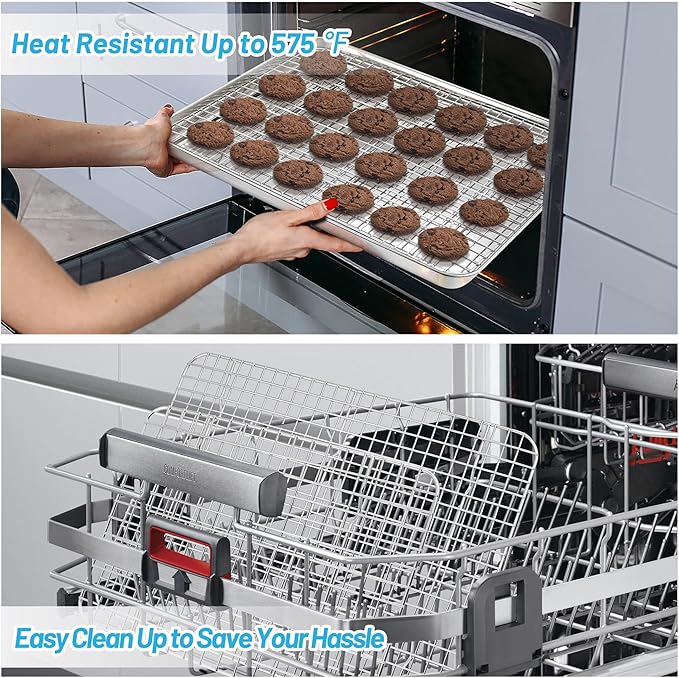 TeamFar Cooling Rack, Stainless Steel Baking Rack for Oven | 15.3/ 11.6/ 9.8/ 8.7 Inch Grid Roasting Rack for Baking Pans, Cookie Cupcake for Christmas Camping, Dishwasher Safe - 4PCS