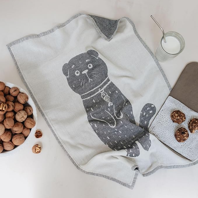 Cat Themed Funny Dish Towels for Kitchen Drying, 100% Cotton Kitchen Tea Towel Set of 4, Housewarming Birthday Gift for Cat Lovers (Cats' Moods)