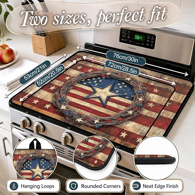 Patriotic Electric Stove Top Cover | Heat Resistant Glass Cooktop Protector for Kitchen Ceramic Countertops, Multiuse Stove Cover and Dish Drying Mat