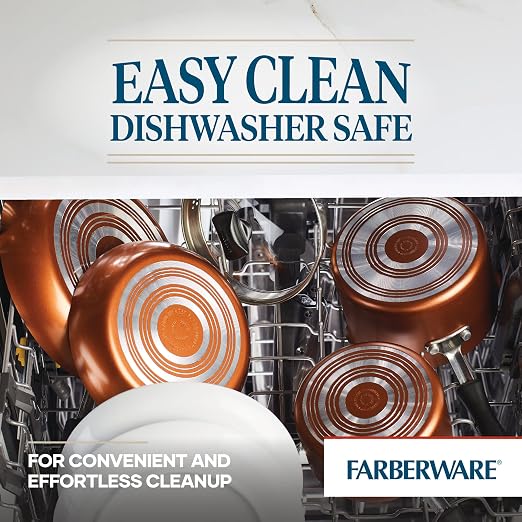 Farberware Cookstart Aluminum DiamondMax Nonstick Cookware Set, Kitchen Essentials, 15-Piece, Copper