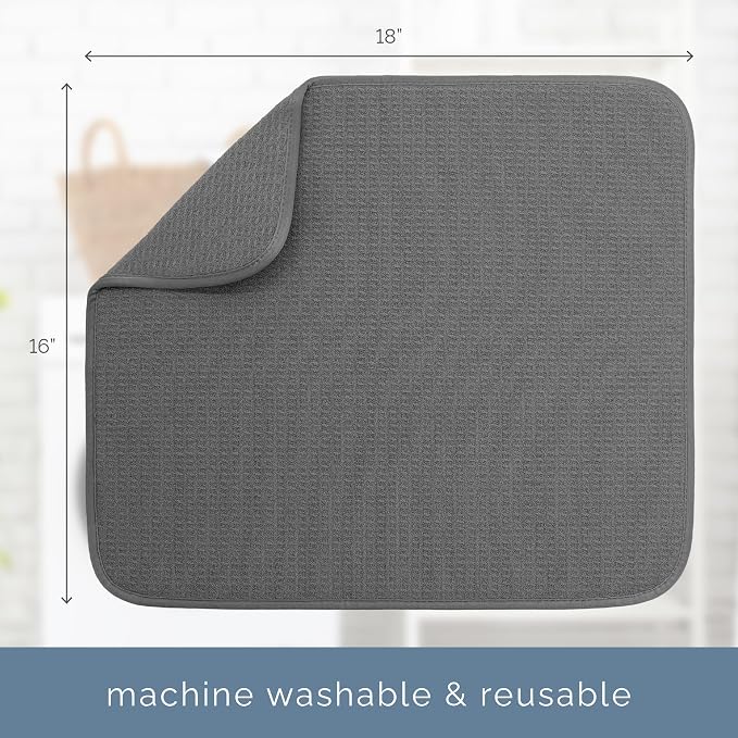 S&T INC. Dish Drying Mat, 16" x 18", Large, Charcoal Grey | Absorbent Microfiber, Kitchen Counter Mat for Dishes, Utensils, Pots and Pans, Machine Washable