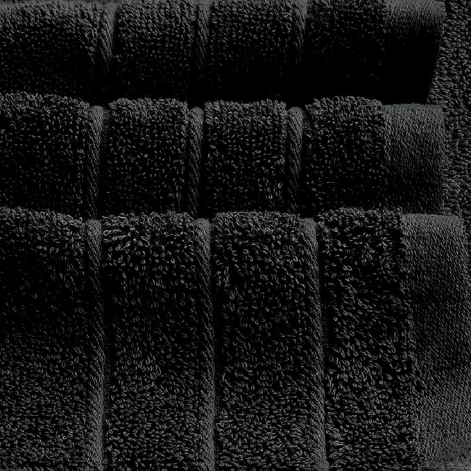 8 Piece Towel Set, 2 XL Bath, 2 Hand, 4 Washcloth, Black | 100% Cotton, Lighter Weight, Quicker to Dry, Super Absorbent, Perfect for Bathroom