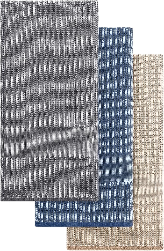 Mordimy Premium Large Cotton Kitchen Towels (18"x 28", 3 Pack), Multicolor | 100% Ring Spun Cotton, Super Absorbent, 380 GSM, Flat & Terry, Soft, Hanging Loop Dish Towels