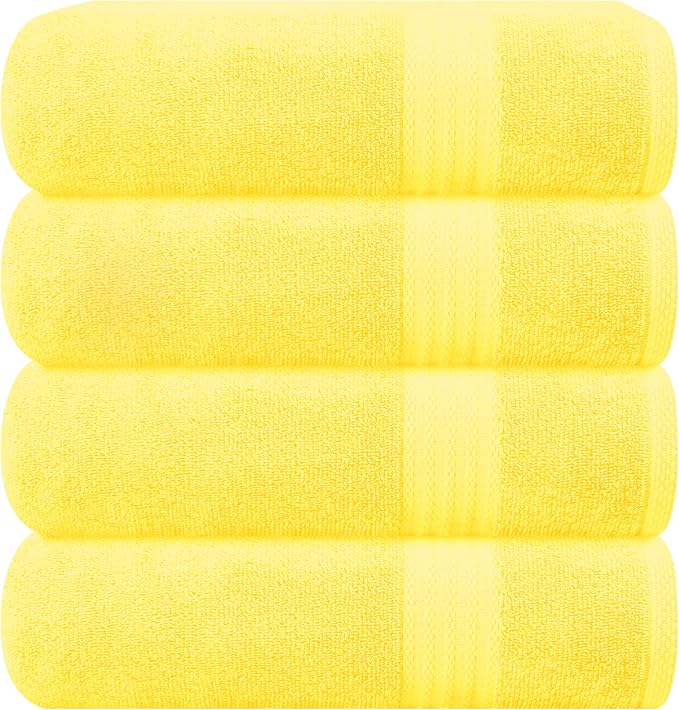 GLAMBURG Premium Cotton 4 Pack Bath Towel Set - 100% Pure Cotton - 4 Bath Towels 27x54 - Ideal for Everyday use - Ultra Soft & Highly Absorbent - Yellow