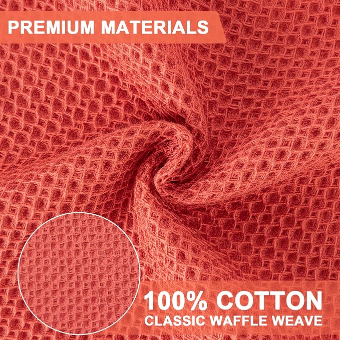 Kitchen Towels 6-Pack Kitchen Dish Cloths,100% Cotton,12x12 In,Brick Red | Towels Waffle Weave,Ultra Soft Absorbent, Quick Drying