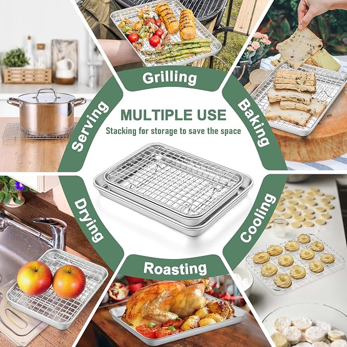 Homikit Half Baking Sheet with Wire Rack (1 Pan+1 Cooling Rack), 18" x 13" | Stainless Steel Cookie Sheet Pan with Cooling Rack Set, Large Bacon Tray for Oven Baking Cooking Roasting, Dishwasher Safe
