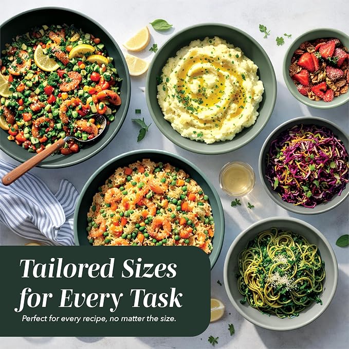 COOK WITH COLOR Mixing Bowls with Lids - 12 Piece Plastic Nesting Bowls Set includes 6 Prep Bowls and 6 Lids, Microwave Safe Mixing Bowl Set, Sage Rhombus