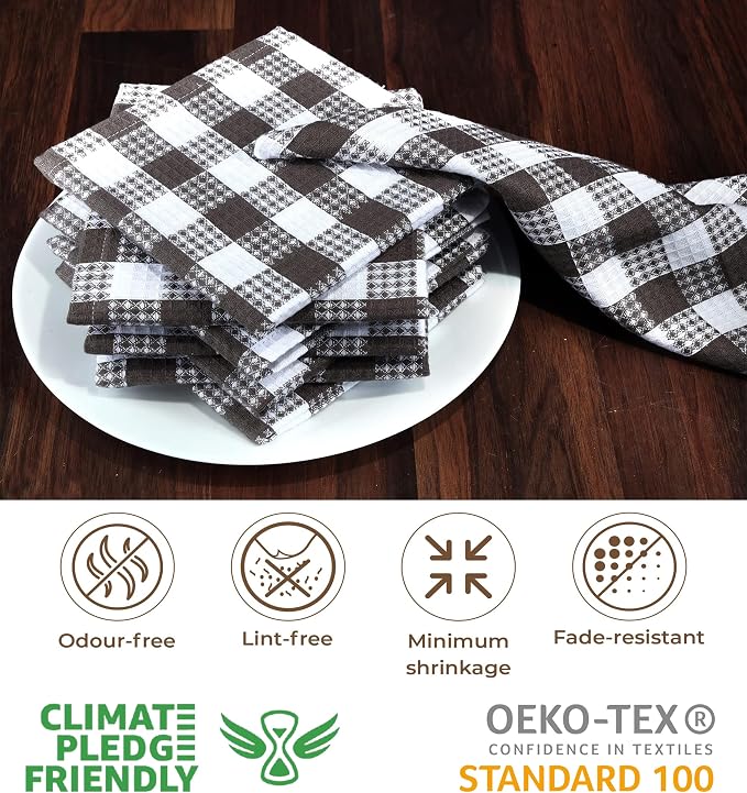 Urban Villa Kitchen Towels Cotton Dish Towels 12”x12” (Set of 8) Grey White