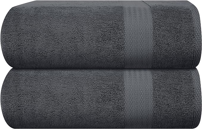 GLAMBURG Premium Cotton Oversized 2 Pack Bath Sheet 35x70-100% Pure Cotton - Ideal for Everyday use - Ultra Soft & Highly Absorbent - Machine Washable - Charcoal