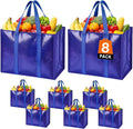 Reusable Grocery Bags, Waterproof & Foldable Shopping Bags Stand Upright | Heavy Duty Shopping Tote Bags, Waterproof & Foldable with Long Handles for Bulk Shopping, Versatile Storage 8 Pack-42L