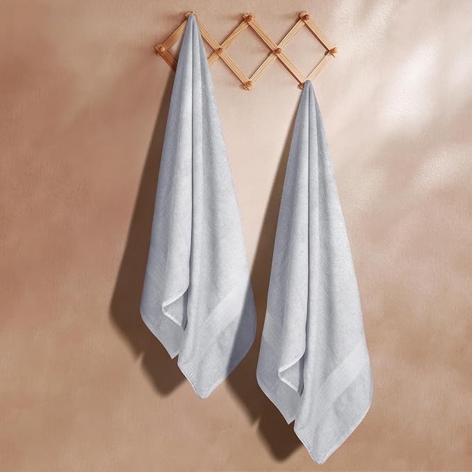GLAMBURG Premium Cotton Oversized 2 Pack Bath Sheet 35x70-100% Pure Cotton - Ideal for Everyday use - Ultra Soft & Highly Absorbent - Machine Washable - Light Grey