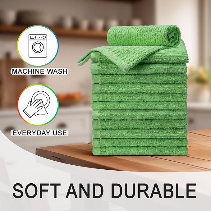 Textila Bar Mop Towels - 16x19 Inches - Pack of 12 - Apple Green - Cotton Dish Cloths & Cleaning Towels for Kitchen, Bar, Restaurant, Household Use – Absorbent, Durable, Reusable