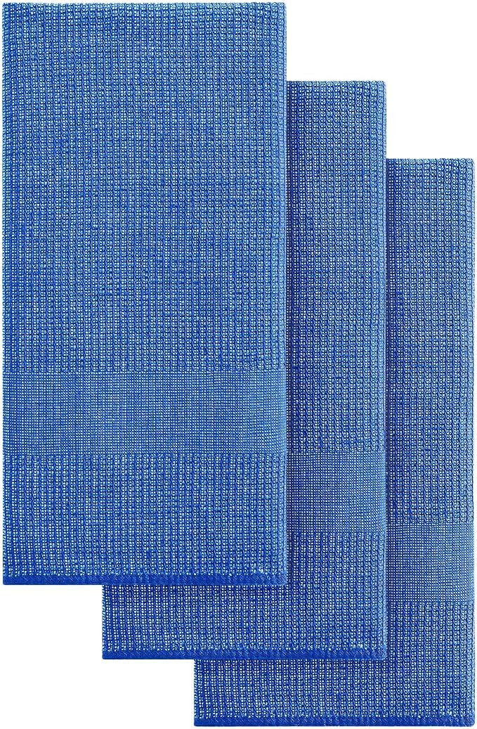 Mordimy Premium Large Cotton Kitchen Towels (18"x 28", 3 Pack), Blueberry | 100% Ring Spun Cotton, Super Absorbent, 380 GSM, Flat & Terry, Soft, Hanging Loop Dish Towels
