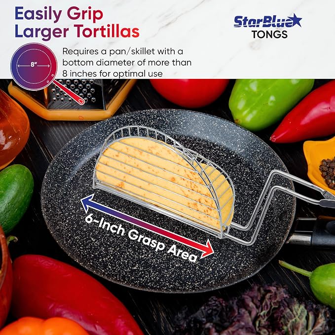 Taco Shell Tongs for Frying by StarBlue - 2 Units 6 Inch U-shaped Easy-Grip Tool for Making Crispy Taco Shells - Heat-Resistant and Dishwasher Safe