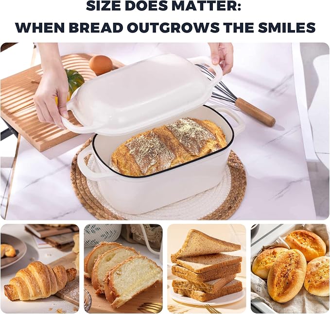4.6 Quart Dutch Oven for Sourdough Bread Baking | Oval Bread Dutch Oven with Lid, Cast Iron Bread Pan for Crispy Crust, Steam Baking Design for Artisan Homemade Loaves, White