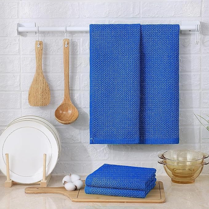 Kitinjoy 100% Cotton Waffle 6-Pack Kitchen Towels, 13" x 28", Blueberry | Super Soft, Ultra-Absorbent, Fast Drying, lightweight, Quick Drying Kitchen Hand Towels