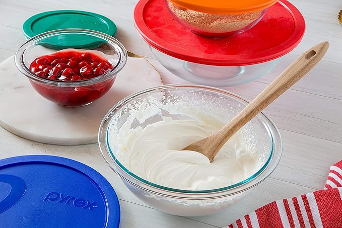 Pyrex 325 (2.5Qt) Glass Mixing Bowl - Made in USA | Tempered Glass | Thick Glass Walls | Wide Rim | Nesting Design | Mixing Bowl | Refrigerator & Freezer Safe | Dishwasher Safe