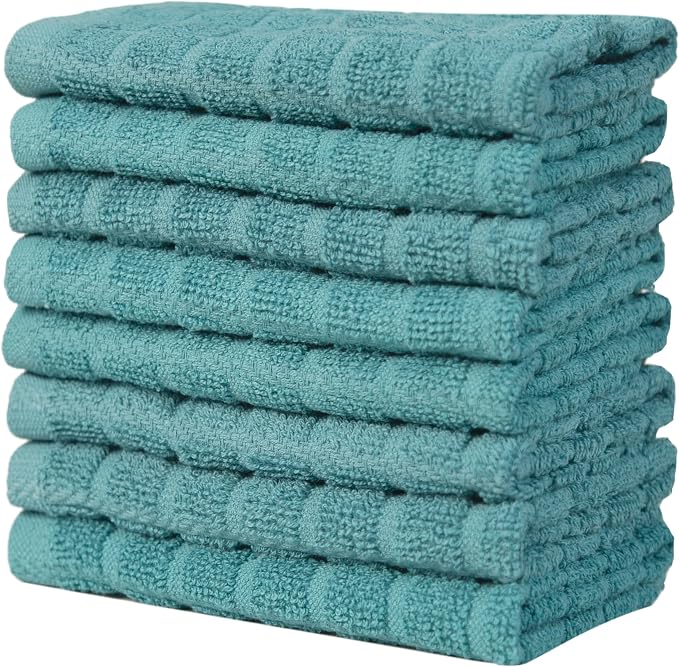 Bumble Dish Cloths (8-Pack), 100% Cotton Kitchen Towels, 12"x12" - Aqua | 405 GSM | Soft, Highly Absorbent & Durable Dish Towels for Kitchen