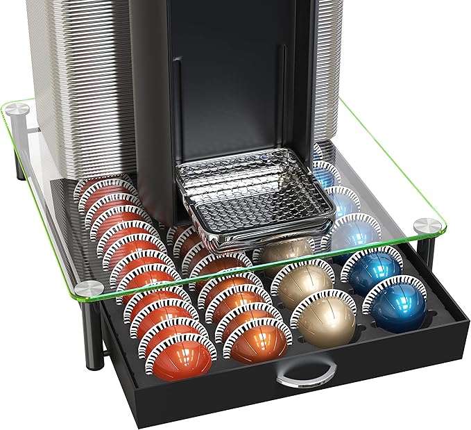 Deco Brothers Tempered Glass Vertuo Pod Holder, Fits 24 Large/48 Small Pods | Compatible with Nespresso Capsule, Black