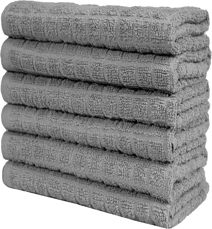 Bumble Kitchen Towels (6-Pack), 16"x28", 100% Cotton Dish Towels - Gray | 380 GSM | Soft kitchen hand towels , Highly Absorbent & Durable Dish Towels for kitchen with Hanging Loop