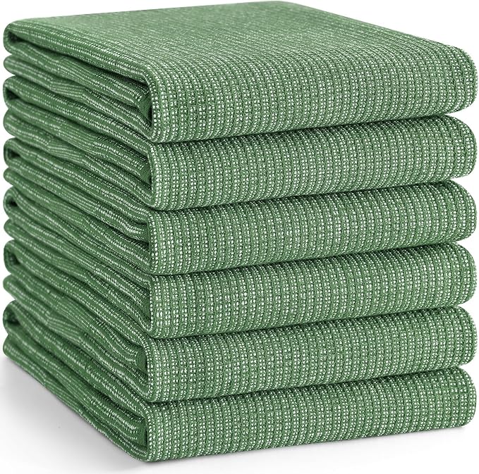 Homaxy 380 GSM Cotton Premium Kitchen Towels 6 Pack, 18"x 28", Grass Green | Flat and Terry Dish Towels, Highly Absorbent Tea Towel Set with Hanging Loop, Soft Utility Kitchen Hand Towels