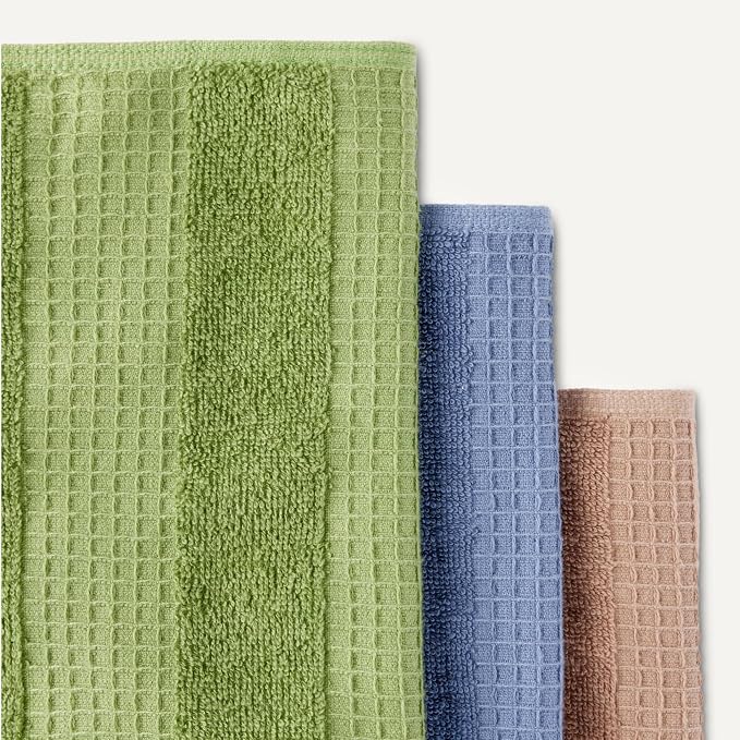 Amazon Basics Organic Cotton Waffle Kitchen Dish Cloths, Ultra Absorbent, Quick Drying, Lint-Free, 12 x 12 inches, 6-Pack (2 Brown, 2 Green, 2 Navy)