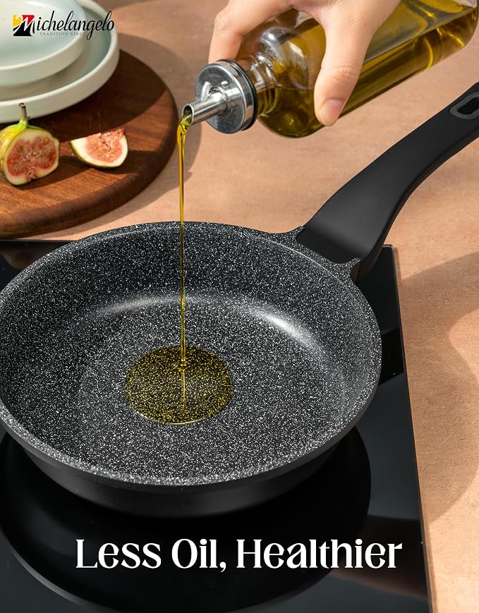 MICHELANGELO Nonstick Frying Pan - 8-Inch Non Stick Small Frying Pan with Silicone Handle | Easy to Clean, All Stovetops Compatible, Durable for Use