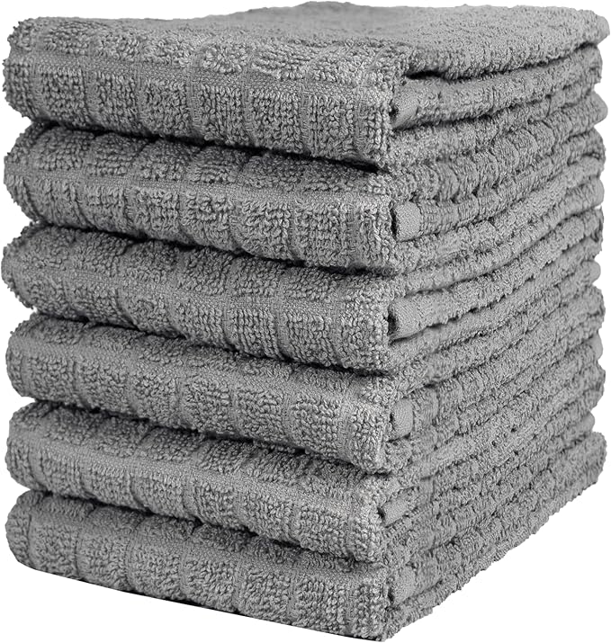 Bumble Kitchen Towels (6-Pack), 16"x28", 100% Cotton Dish Towels - Gray | 380 GSM | Soft kitchen hand towels , Highly Absorbent & Durable Dish Towels for kitchen with Hanging Loop