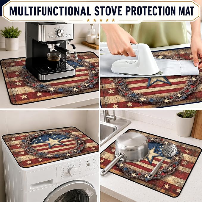 Patriotic Electric Stove Top Cover | Heat Resistant Glass Cooktop Protector for Kitchen Ceramic Countertops, Multiuse Stove Cover and Dish Drying Mat