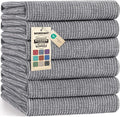 Mordimy Premium Large Cotton Kitchen Towels (18"x 28", 6 Pack), Grey | 100% Ring Spun Cotton, Super Absorbent, 380 GSM, Flat & Terry, Soft, Hanging Loop Dish Towels