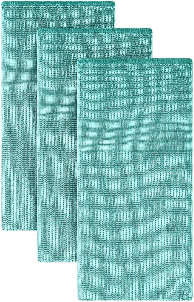 Homaxy 380 GSM Cotton Premium Kitchen Towels 3 Pack, 18"x 28", Teal | Flat and Terry Dish Towels, Highly Absorbent Tea Towel Set with Hanging Loop, Soft Utility Kitchen Hand Towels
